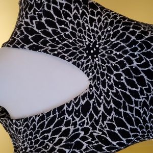 St. John Evening Dress, black, mini, size 2, sequined, pearls, sleeveless.